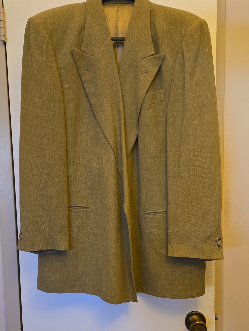Hugo Boss Olive Beigh Suit Jacket with Branded Interior Label - Double Breasted.